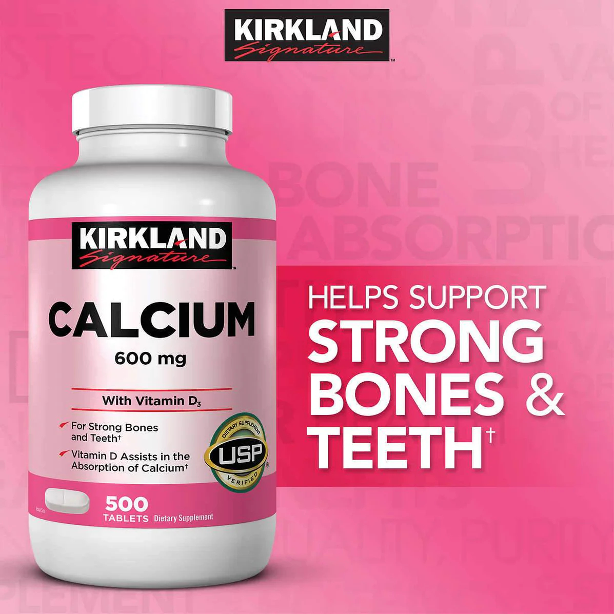 Calcium 600 mg. + D3, 500 Tablets